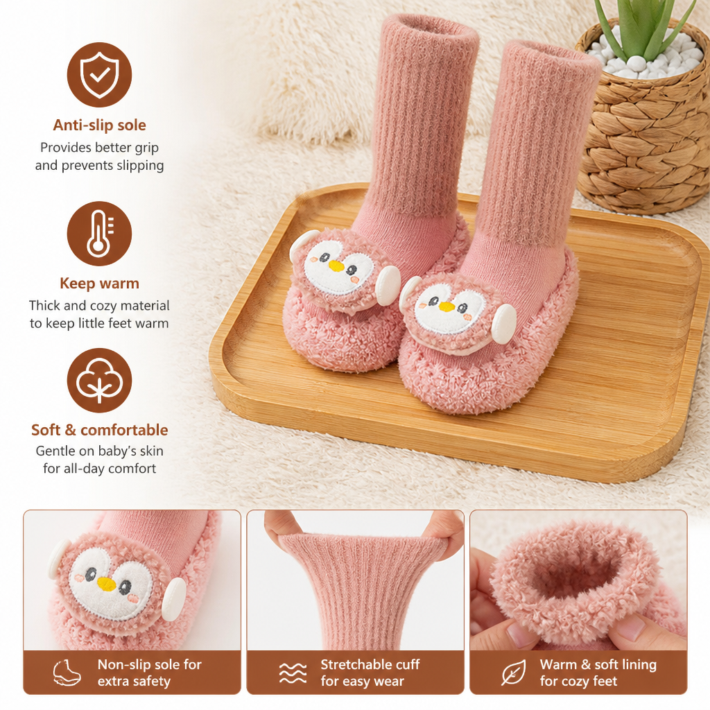Warm Baby Non-Slip Socks – Lined Knee-High Socks with Cute Design for Babies & Toddlers