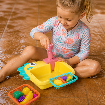 Kids Pretend Play Sink Toy with Running Tap and Dino Design