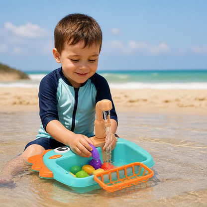 Kids Pretend Play Sink Toy with Running Tap and Dino Design