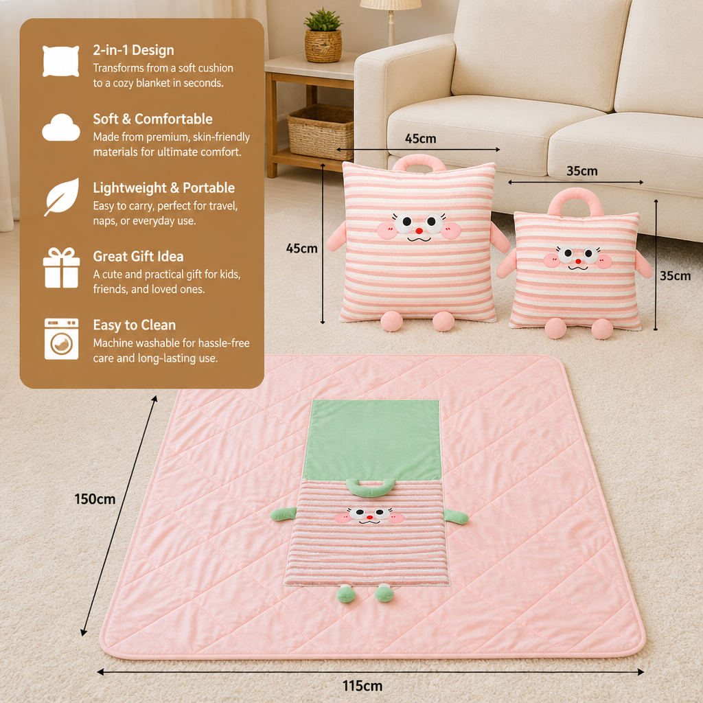 2-in-1 Cushion and Blanket with Cute Design