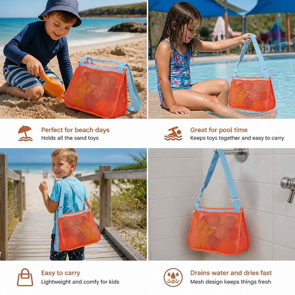 Kids Mesh Beach and Pool Bag for Toys and Accessories