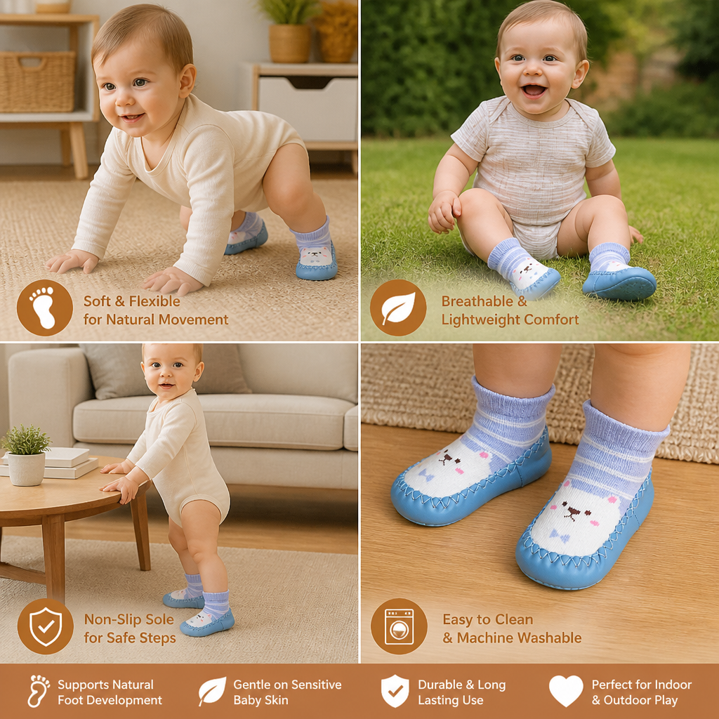 Baby Breathable Sock Shoes – Non-Slip Soft Sole Walking Socks for Infants & Toddlers