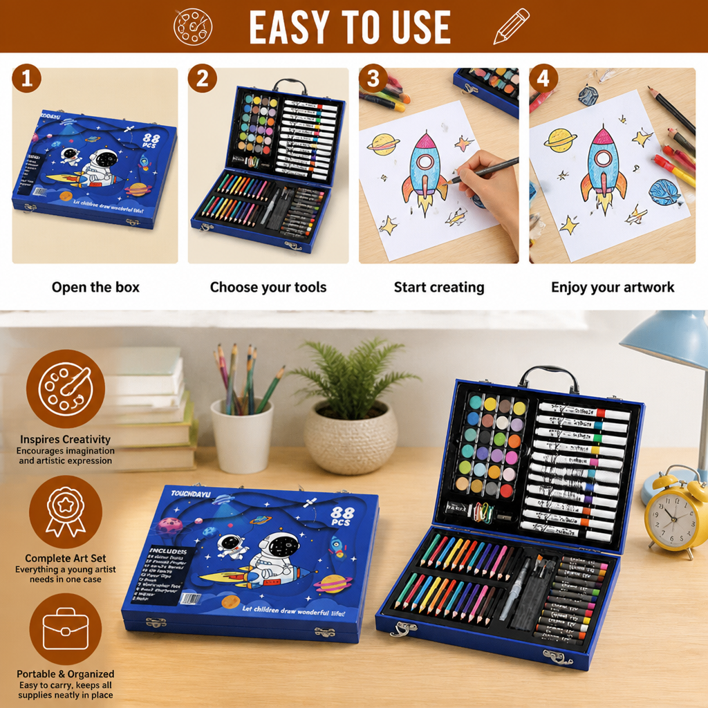 88-Piece Creative Art Case for Little Artists