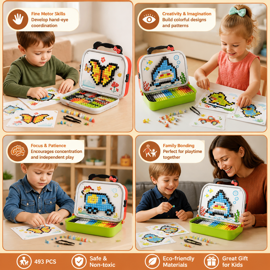 Kids Montessori Mushroom Pegboard Mosaic Puzzle Set