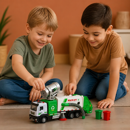 Die-Cast Street Sweeper Toy Truck with Vacuum Hose & Mist Spray
