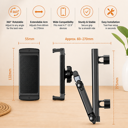 360° Rotating Car Headrest Tablet Holder – Back Seat Mount for Tablets