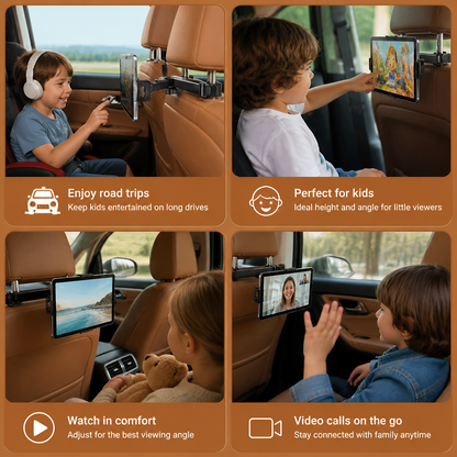360° Rotating Car Headrest Tablet Holder – Back Seat Mount for Tablets