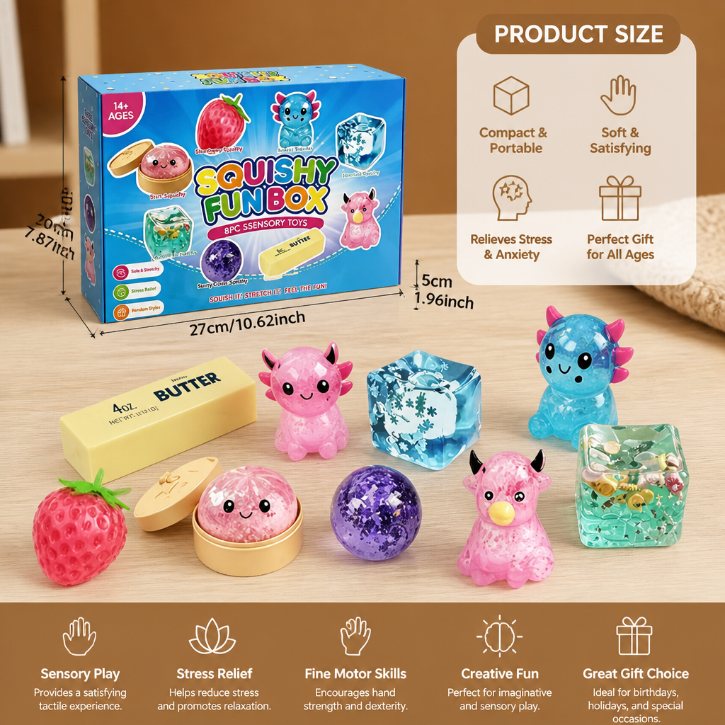Premium Squishy Fidget Toy Set – 8 Sensory Toys