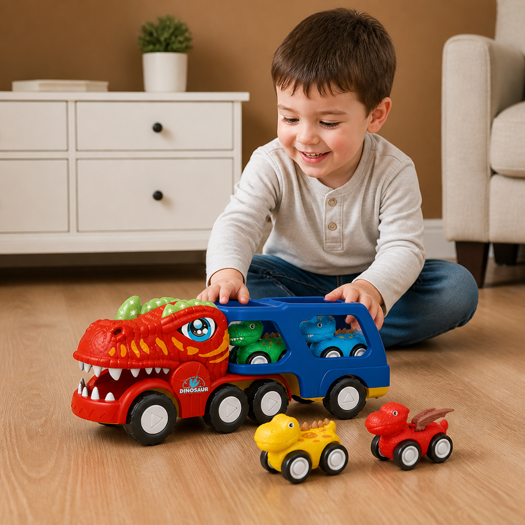 Dinosaur Transport Truck Toy Set with Mini Dino Cars