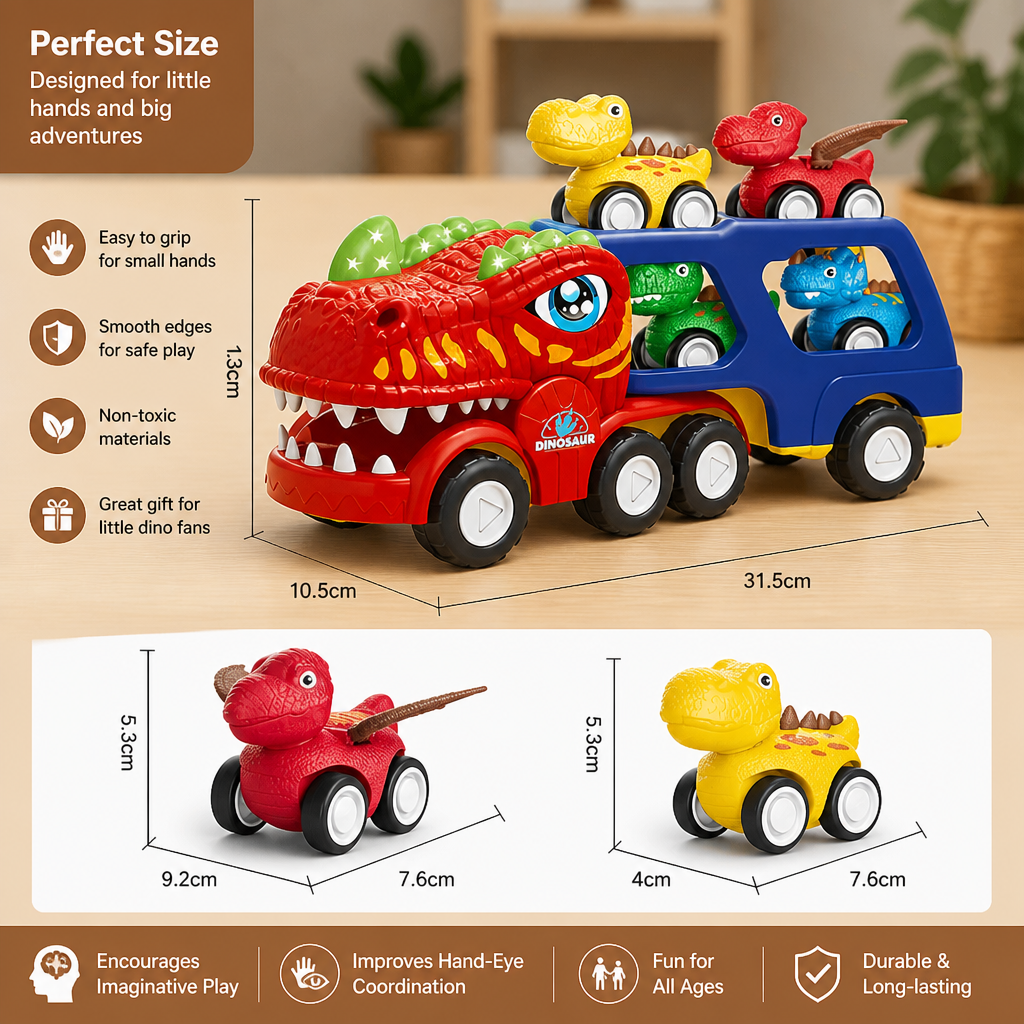 Dinosaur Transport Truck Toy Set with Mini Dino Cars