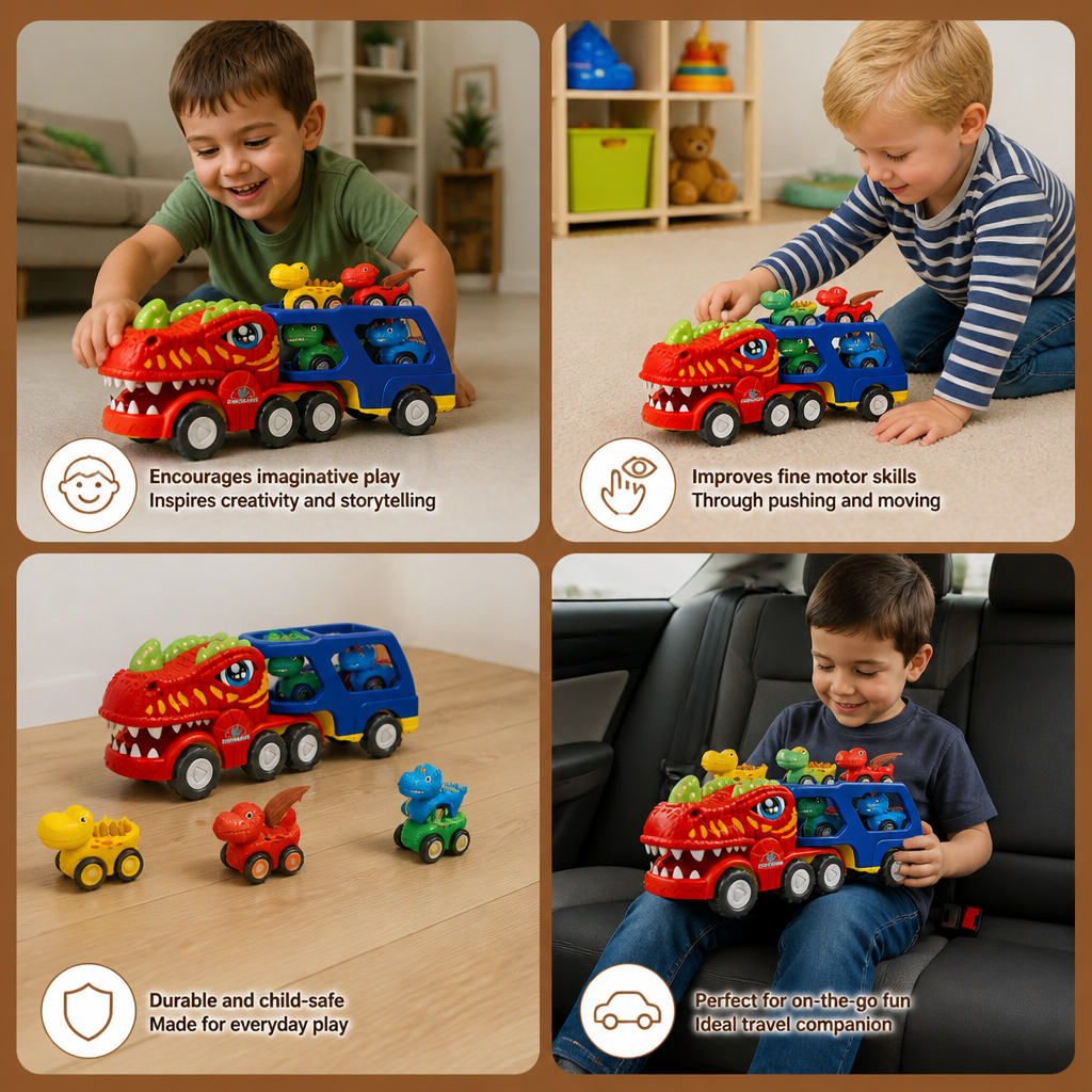 Dinosaur Transport Truck Toy Set with Mini Dino Cars