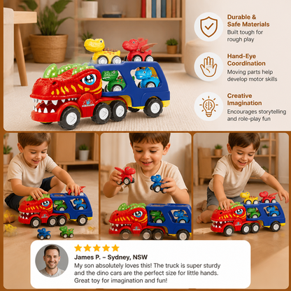 Dinosaur Transport Truck Toy Set with Mini Dino Cars