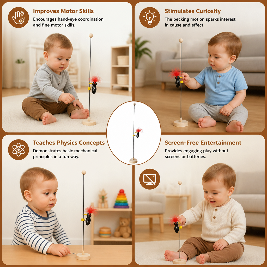 Wooden Woodpecker Learning Toy for Kids