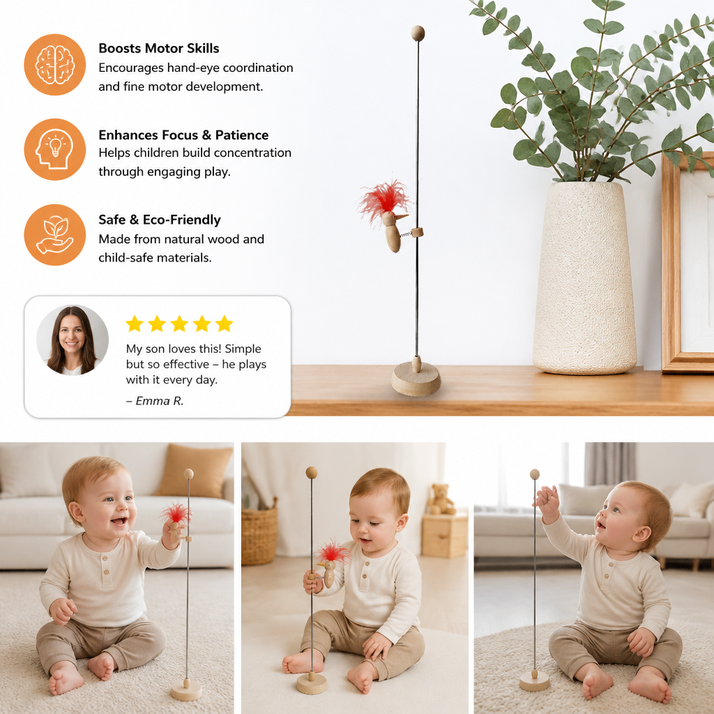 Wooden Woodpecker Learning Toy for Kids