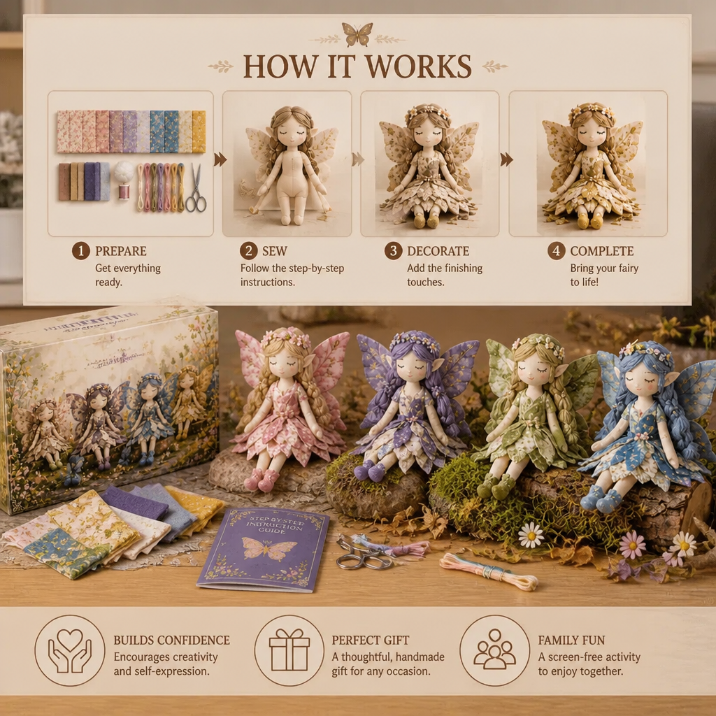 Fairy DIY Sewing Kit for Kids – Make Enchanting Fairy Dolls with Fabric, Accessories & Instructions
