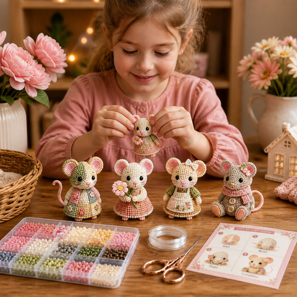 3D Beaded Animal Craft Kit – DIY Mini Bead Art Set for Beginners