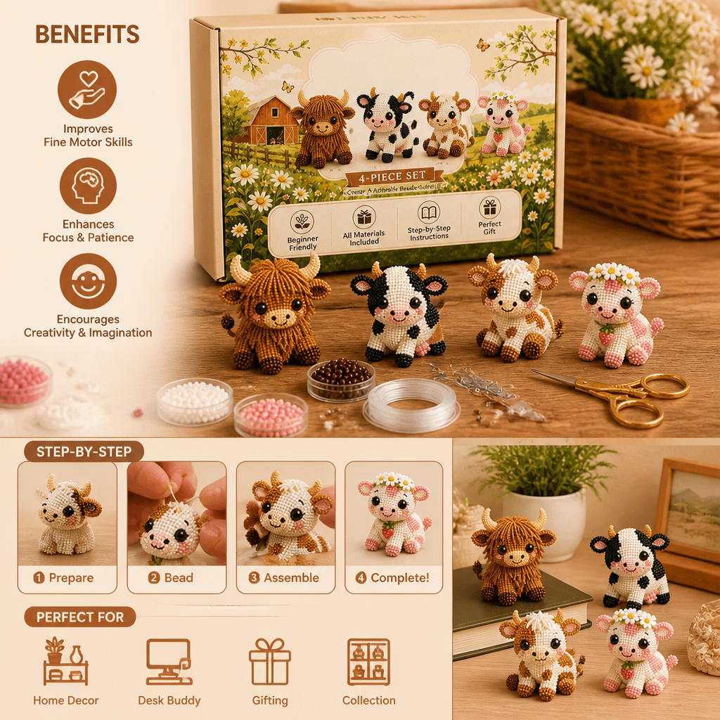 3D Beaded Animal Craft Kit – DIY Mini Bead Art Set for Beginners