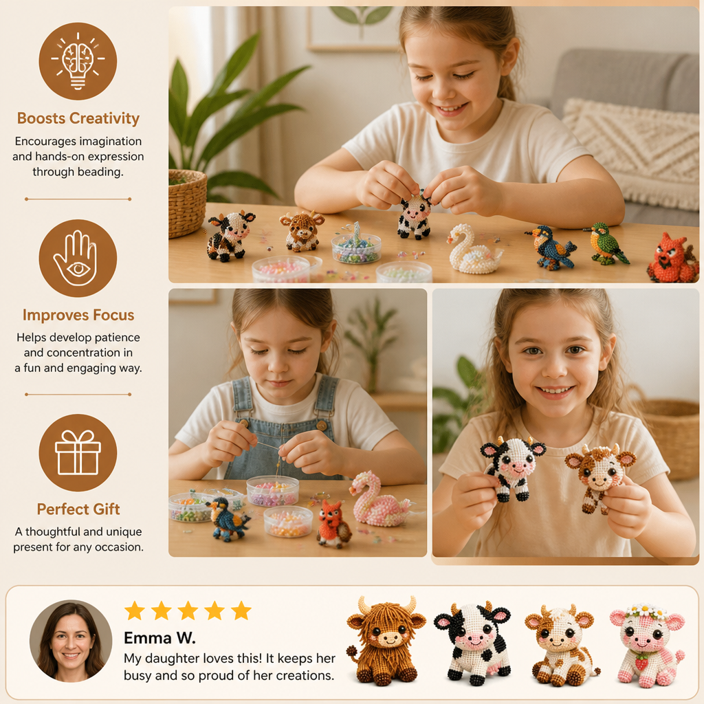 3D Beaded Animal Craft Kit – DIY Mini Bead Art Set for Beginners