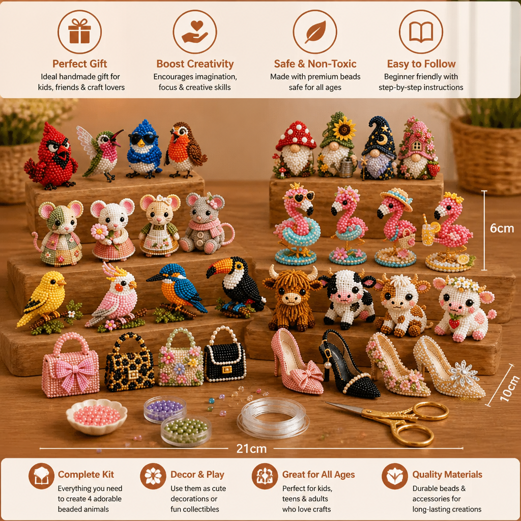 3D Beaded Animal Craft Kit – DIY Mini Bead Art Set for Beginners