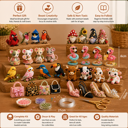 3D Beaded Animal Craft Kit – DIY Mini Bead Art Set for Beginners