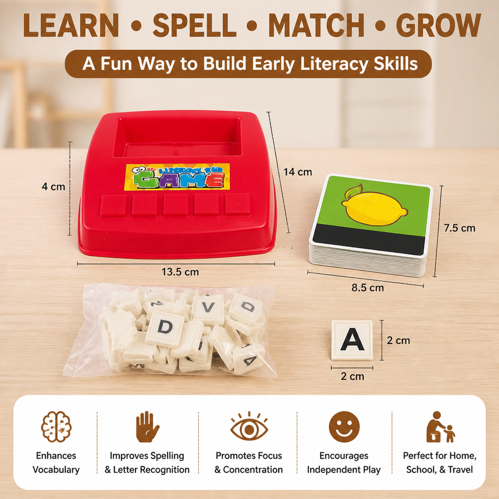 Interactive Spelling & Word Matching Game – Preschool Literacy Learning Toy with Picture Cards & Letter Tiles