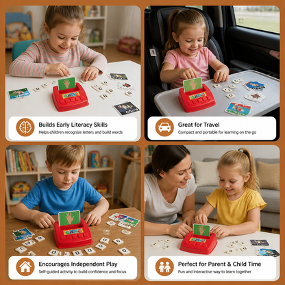 Interactive Spelling & Word Matching Game – Preschool Literacy Learning Toy with Picture Cards & Letter Tiles