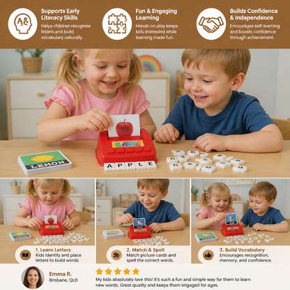 Interactive Spelling & Word Matching Game – Preschool Literacy Learning Toy with Picture Cards & Letter Tiles