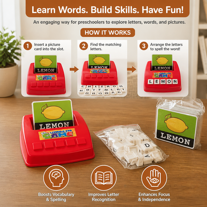 Interactive Spelling & Word Matching Game – Preschool Literacy Learning Toy with Picture Cards & Letter Tiles