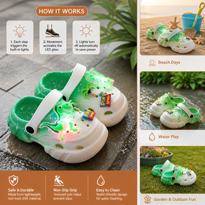 Kids’ LED Dinosaur Clogs – Light-Up Non-Slip Summer Garden & Beach Shoes