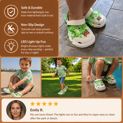 Kids’ LED Dinosaur Clogs – Light-Up Non-Slip Summer Garden & Beach Shoes