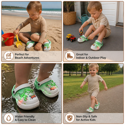 Kids’ LED Dinosaur Clogs – Light-Up Non-Slip Summer Garden & Beach Shoes