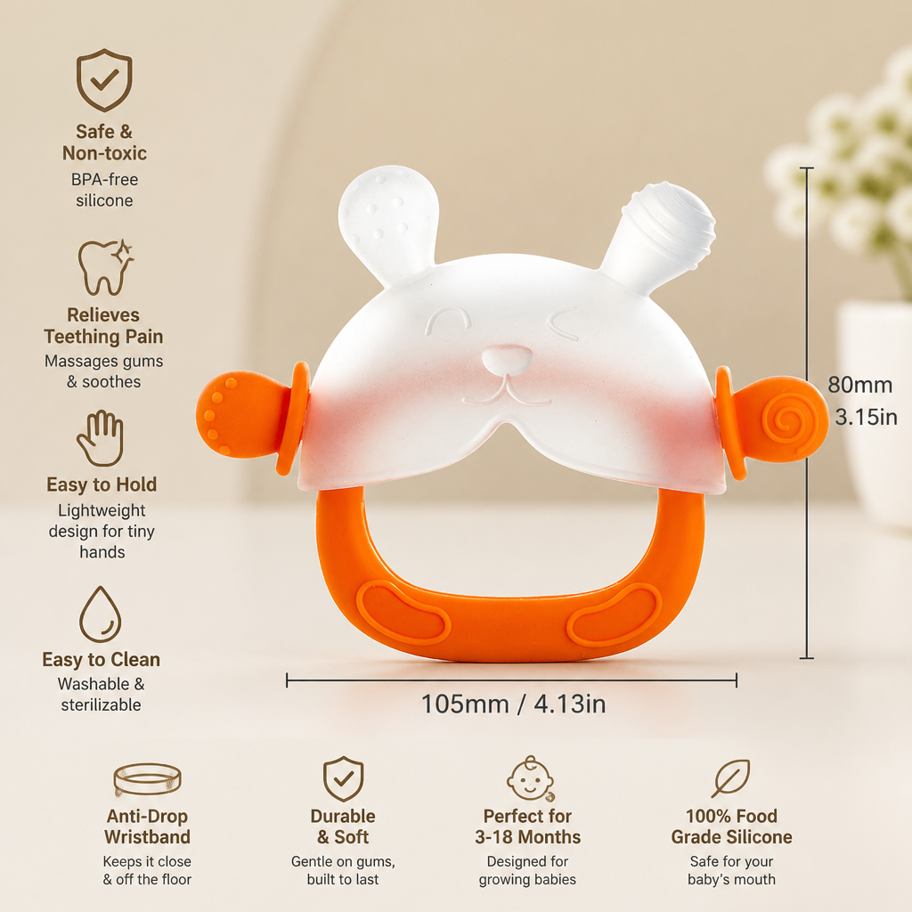 Bunny Baby Teething Mitten – Soft BPA-Free Silicone Gum Soother with Anti-Drop Wristband (3–18 Months)