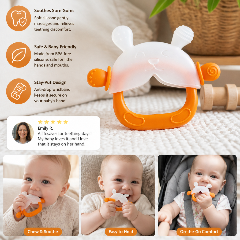 Bunny Baby Teething Mitten – Soft BPA-Free Silicone Gum Soother with Anti-Drop Wristband (3–18 Months)