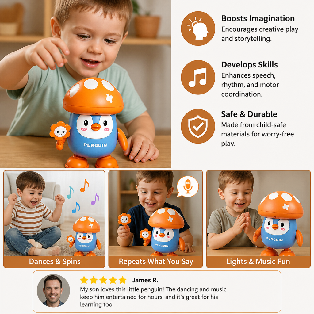 Interactive Talking & Dancing Penguin Toy with Music