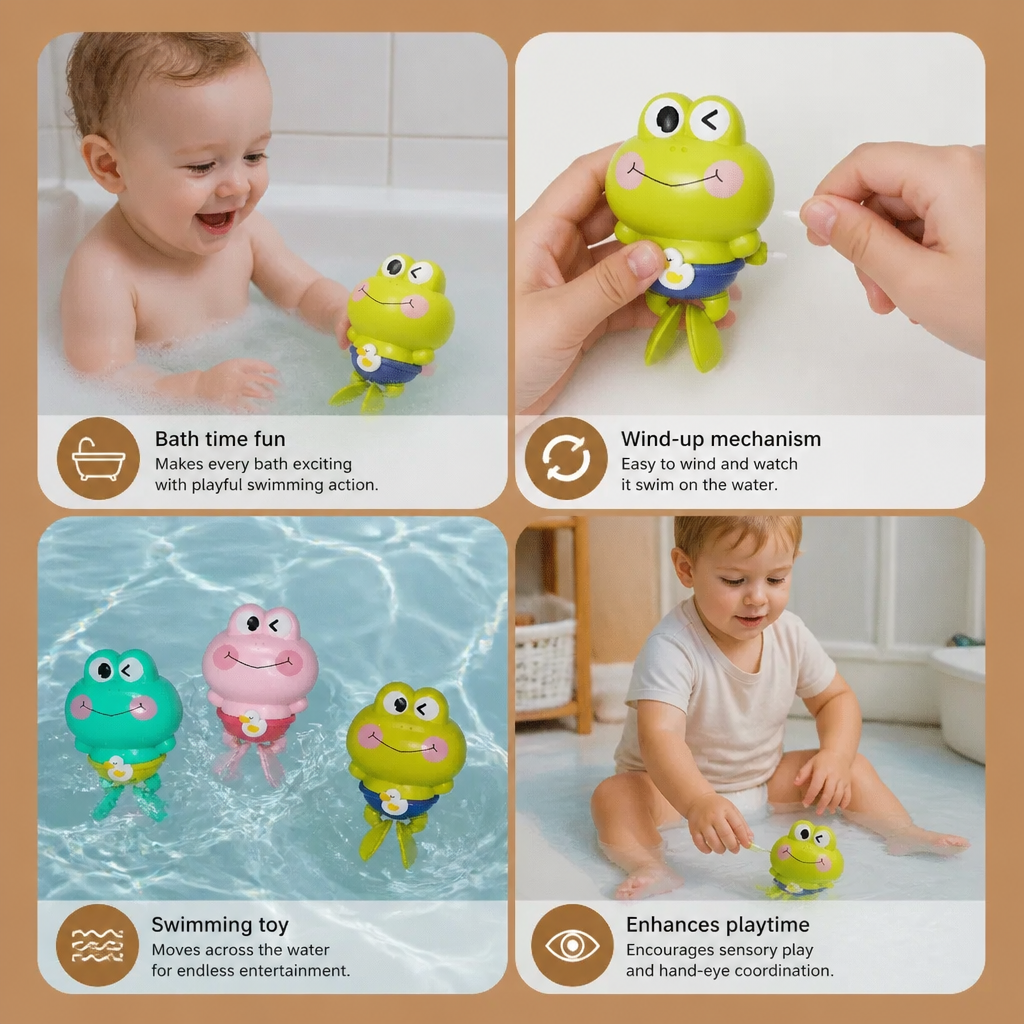 Cute Wind-Up Swimming Frog Bath Toy for Kids