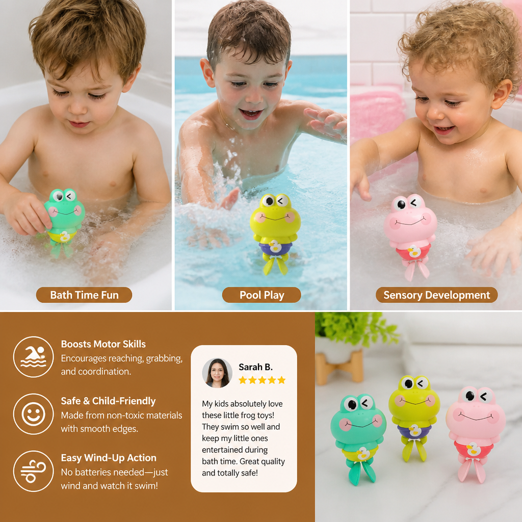 Cute Wind-Up Swimming Frog Bath Toy for Kids