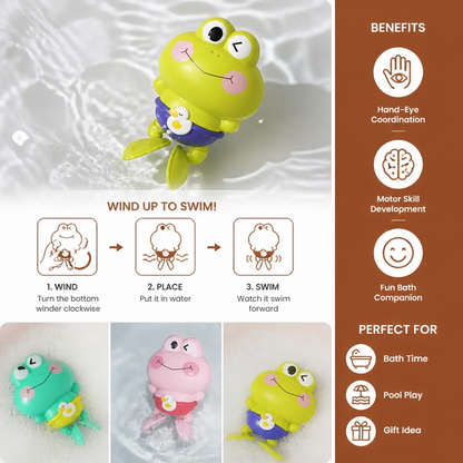 Cute Wind-Up Swimming Frog Bath Toy for Kids