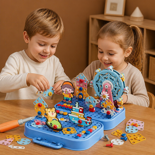 DIY Kids Engineering Tool Box with Building Board, Ferris Wheel & Electric Drill