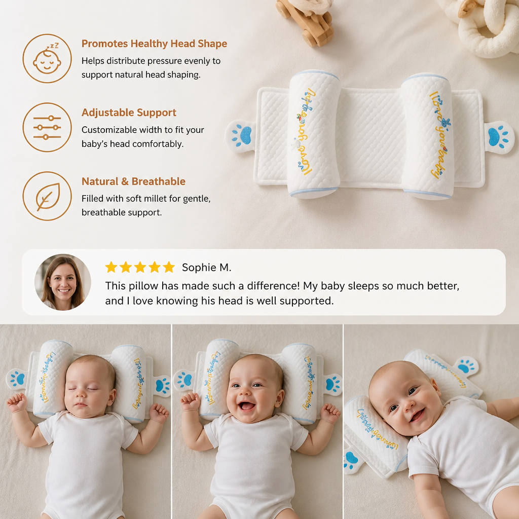 Adjustable Baby Head Shaping Pillow with Millet Filling