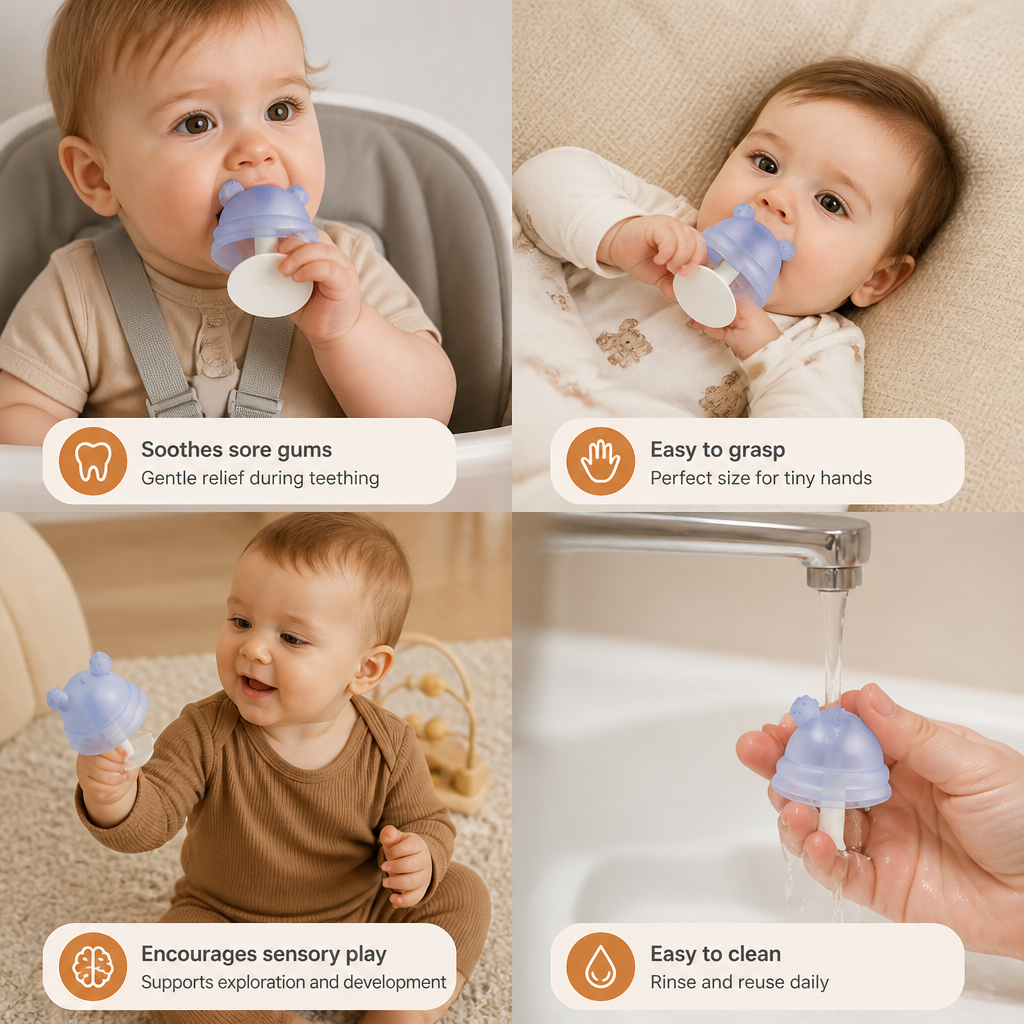 Baby Mushroom Silicone Teether for Tiny Hands