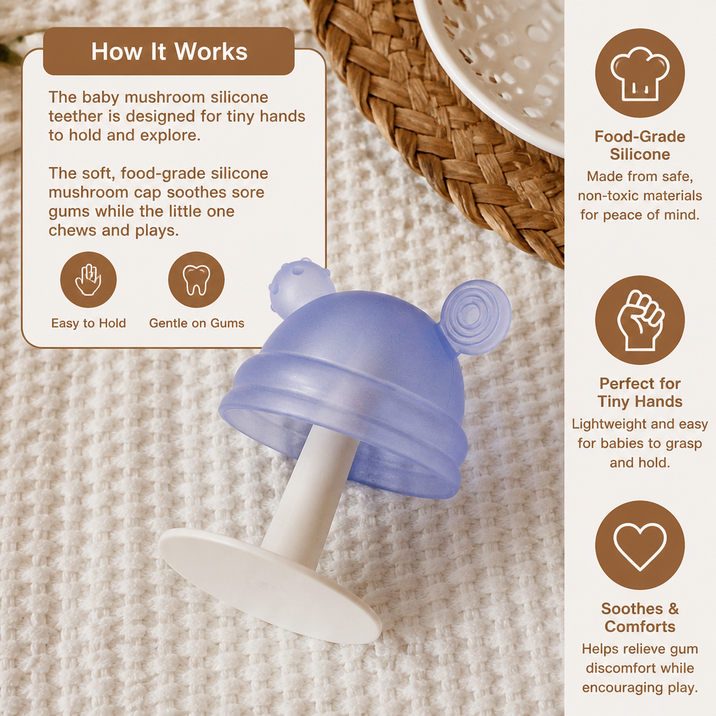 Baby Mushroom Silicone Teether for Tiny Hands