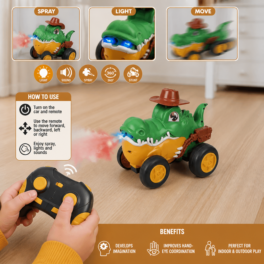 Remote Control Crocodile Stunt Car – Lights, Spray & Sound Effects
