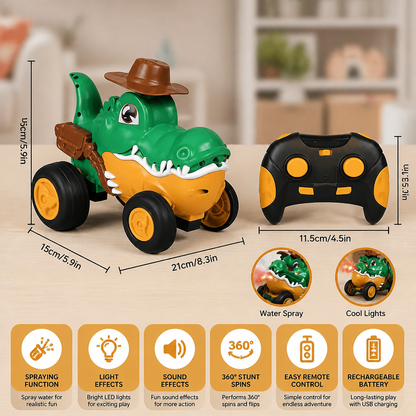Remote Control Crocodile Stunt Car – Lights, Spray & Sound Effects