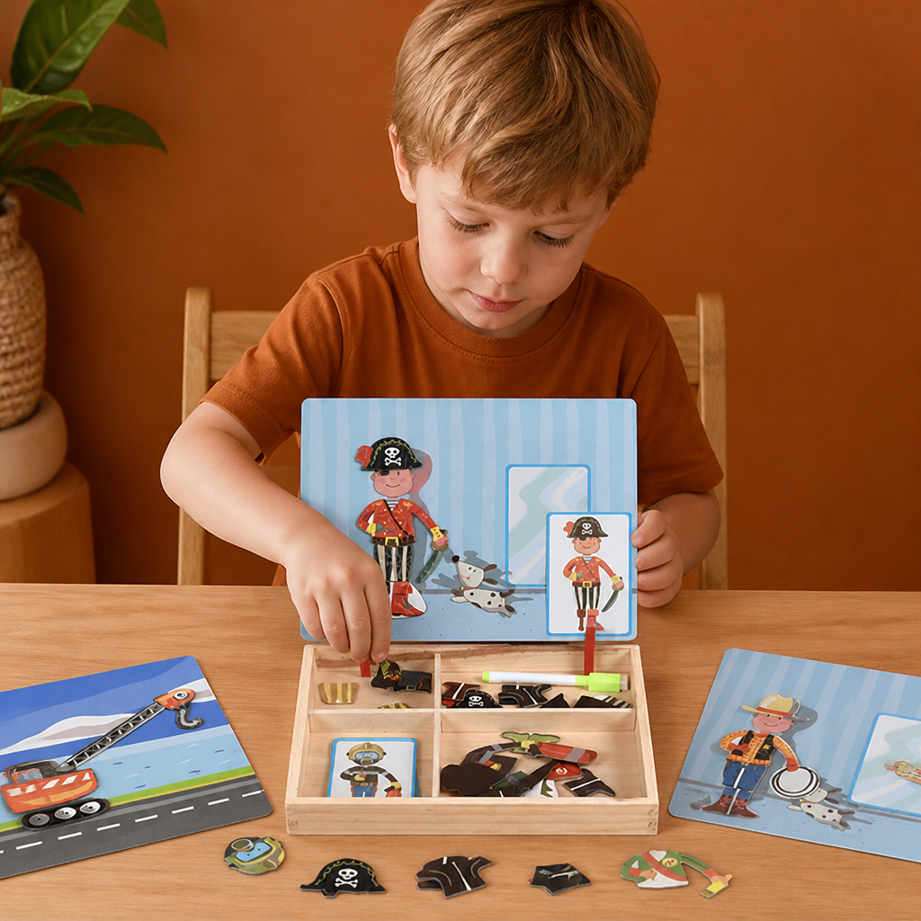 Magnetic Wooden Dress-Up & Matching Puzzle Board – Creative Learning Toy