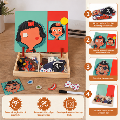 Magnetic Wooden Dress-Up & Matching Puzzle Board – Creative Learning Toy