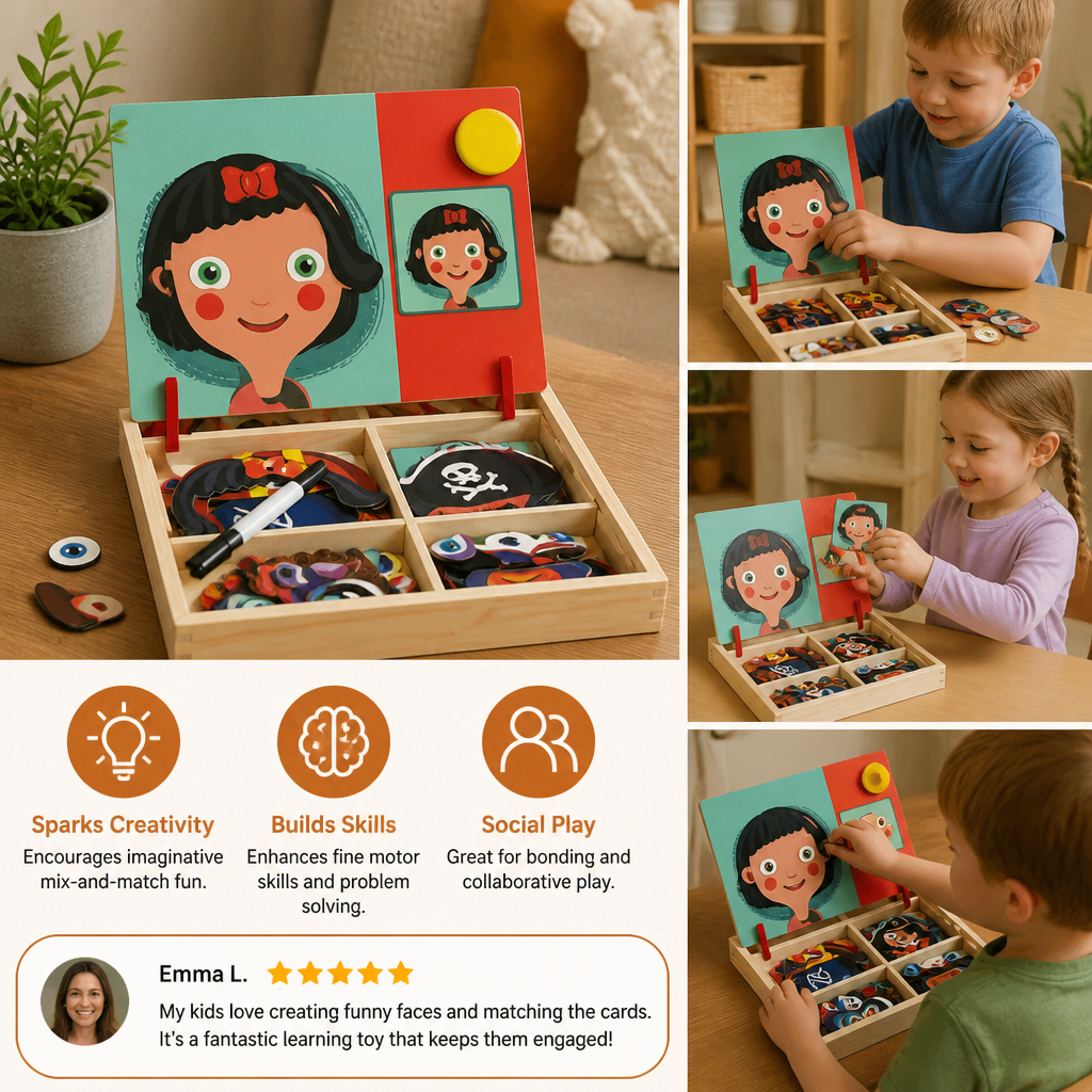 Magnetic Wooden Dress-Up & Matching Puzzle Board – Creative Learning Toy