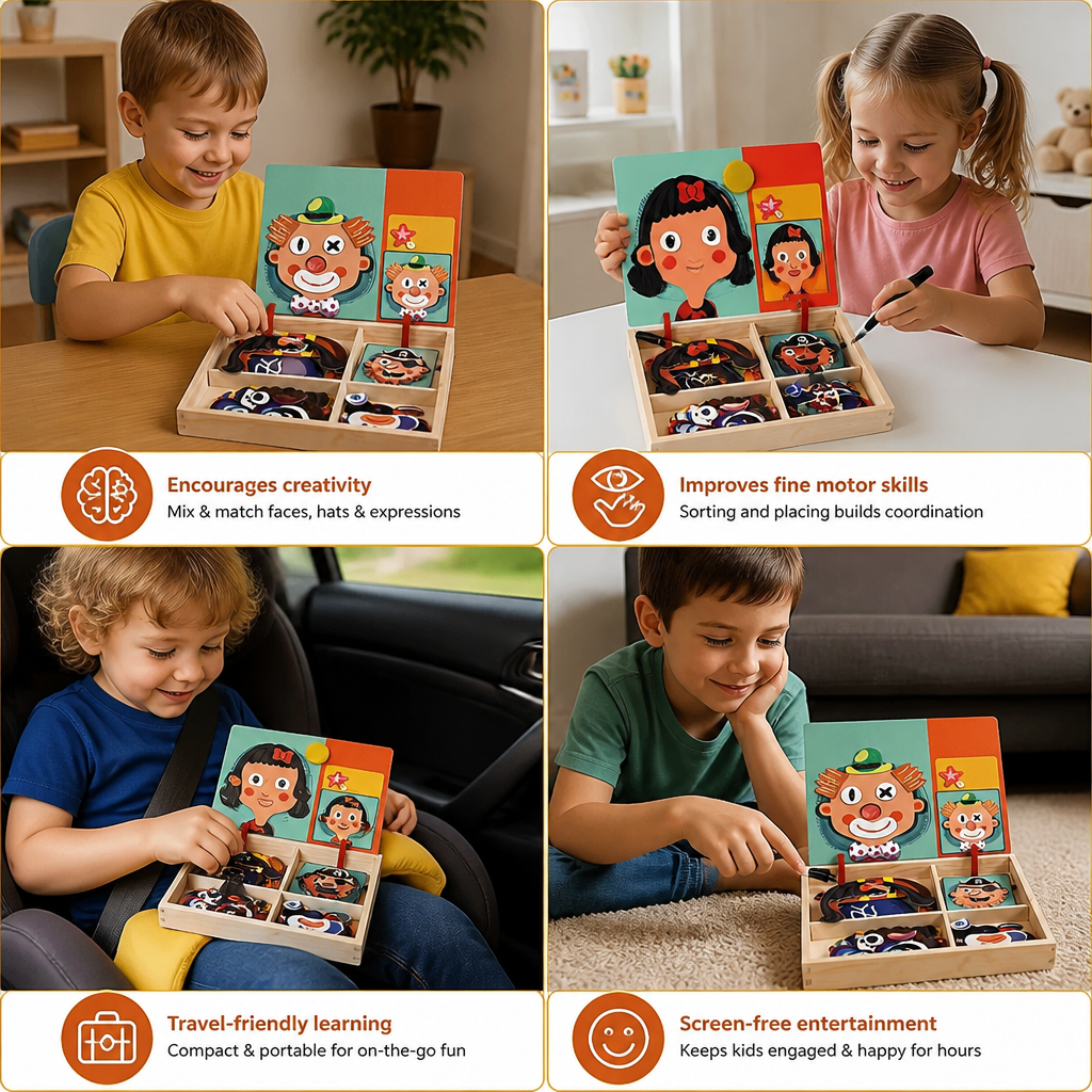 Magnetic Wooden Dress-Up & Matching Puzzle Board – Creative Learning Toy