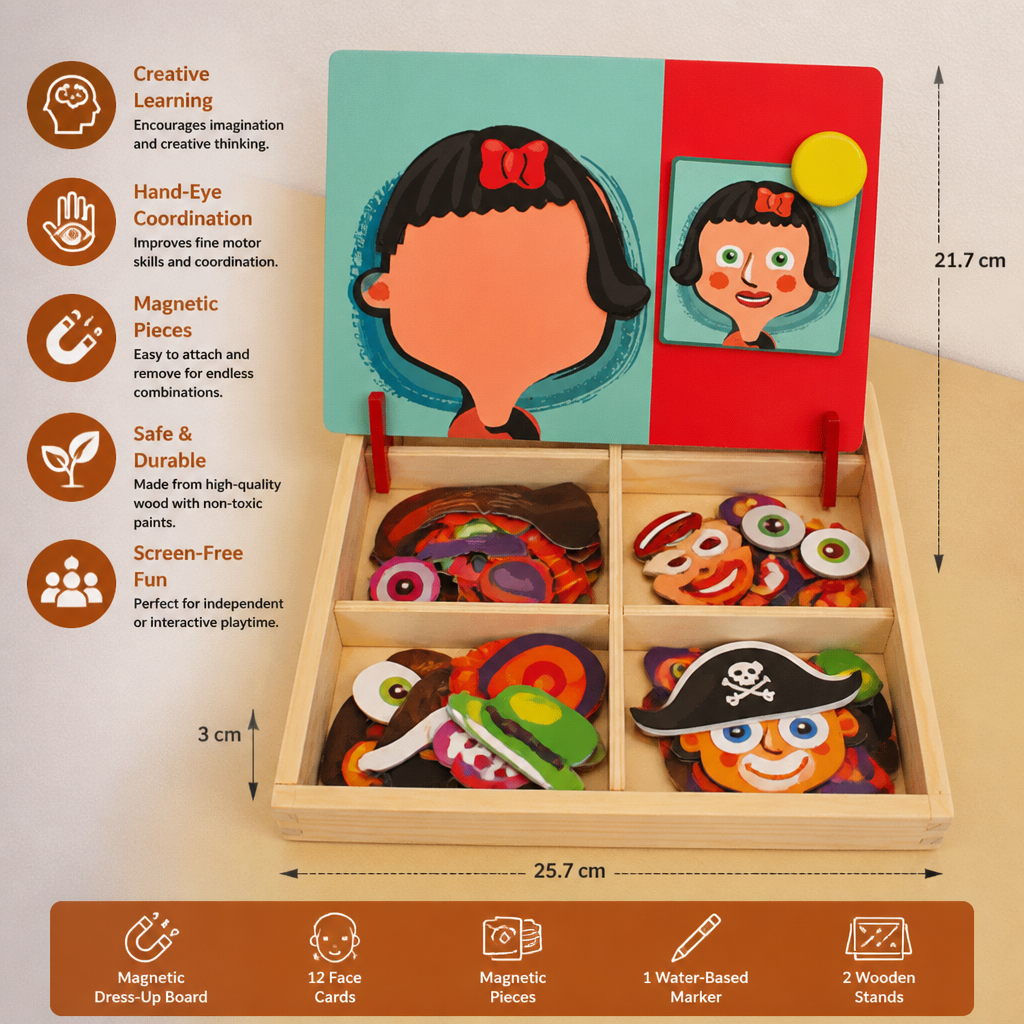 Magnetic Wooden Dress-Up & Matching Puzzle Board – Creative Learning Toy