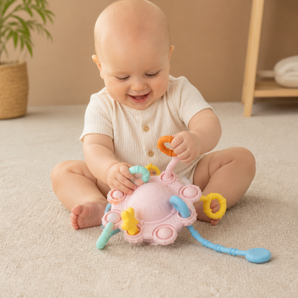 Montessori Sensory Pull & Explore Teething Toy – Silicone Pull Cord for Tactile Learning & Gum Relief