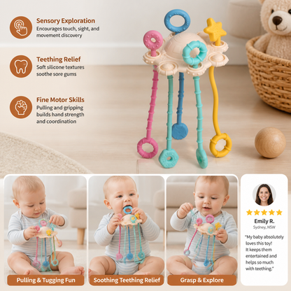 Montessori Sensory Pull & Explore Teething Toy – Silicone Pull Cord for Tactile Learning & Gum Relief